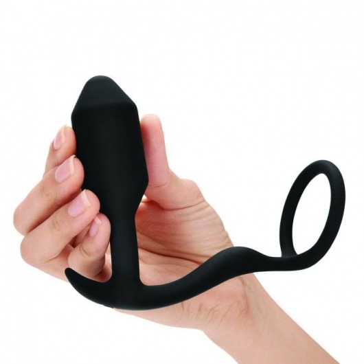 Черное эрекционное кольцо с анальным плагом Snug   Tug - b-Vibe - в Череповце купить с доставкой