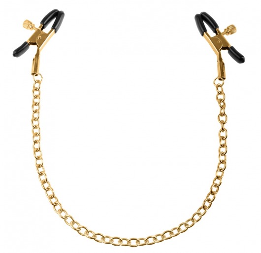 Чёрные с золотом зажимы на соски Gold Chain Nipple Clamps - Pipedream - купить с доставкой в Череповце