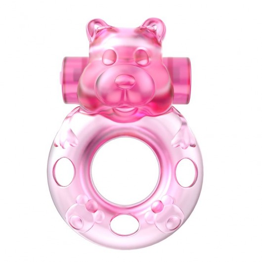 Розовое эрекционное виброкольцо на пенис Pink Bear - Baile - в Череповце купить с доставкой
