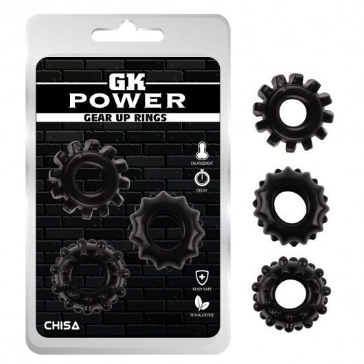 Набор из 3 черных эрекционных колец Gear Up Rings - Chisa - в Череповце купить с доставкой