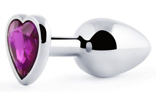 Серебристая анальная пробка с фиолетовым кристаллом-сердечком - 8 см. - Anal Jewelry Plug - купить с доставкой в Череповце
