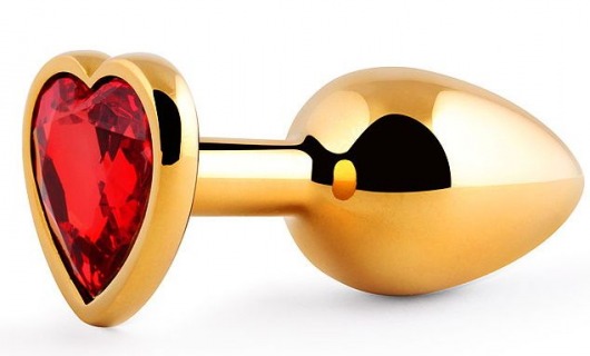 Золотистая анальная пробка с красным стразом-сердечком - 8 см. - Anal Jewelry Plug - купить с доставкой в Череповце
