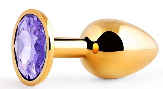 Золотистая анальная пробка с фиолетовым стразом - 7,2 см. - Anal Jewelry Plug - купить с доставкой в Череповце