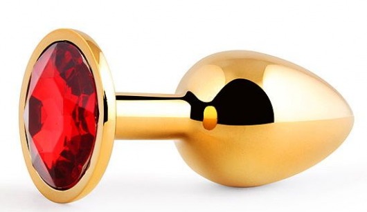 Золотистая анальная пробка с красным стразом - 7,2 см. - Anal Jewelry Plug - купить с доставкой в Череповце