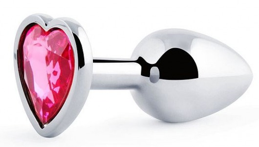 Серебристая анальная пробка с розовым кристаллом-сердечком - 7 см. - Anal Jewelry Plug - купить с доставкой в Череповце