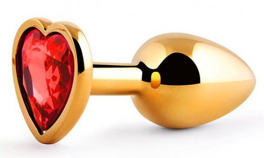 Золотистая анальная пробка с красным стразом-сердечком - 7 см. - Anal Jewelry Plug - купить с доставкой в Череповце