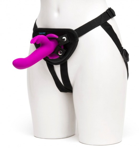 Лиловый страпон Rechargeable Vibrating Strap-On Harness Set - 17,6 см. - Happy Rabbit - купить с доставкой в Череповце