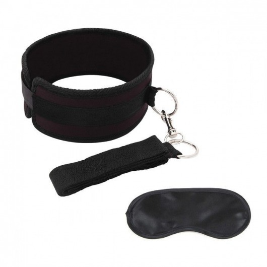 Черный ошейник с длинным поводком Collar and Leash Set - Lux Fetish - купить с доставкой в Череповце
