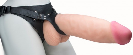 Телесный реалистичный фаллоимитатор на черных трусиках Real Big Strap-On - 34,5 см. - LOVETOY (А-Полимер) - купить с доставкой в Череповце
