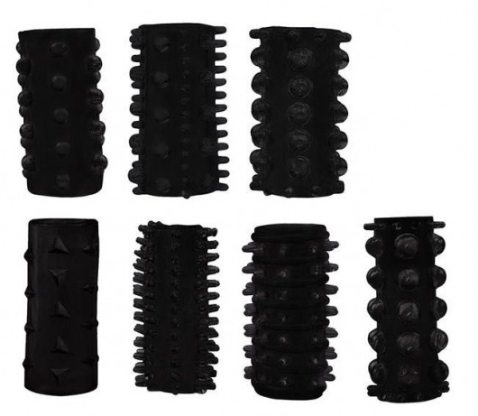 Набор из 7 черных насадок PENIS SLEEVES SET - Dream Toys - в Череповце купить с доставкой