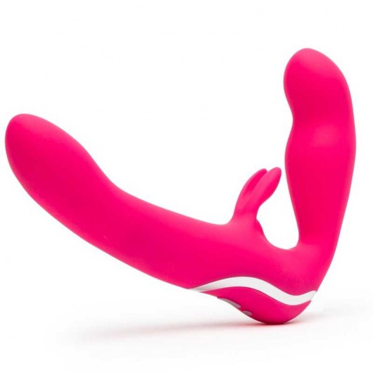 Ярко-розовый безремневой страпон Rechargeable Vibrating Strapless Strap-On - Happy Rabbit - купить с доставкой в Череповце