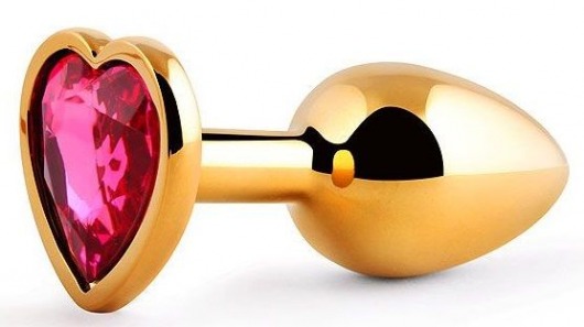 Золотистая анальная пробка с малиновым кристаллом-сердечком - 7 см. - Anal Jewelry Plug - купить с доставкой в Череповце