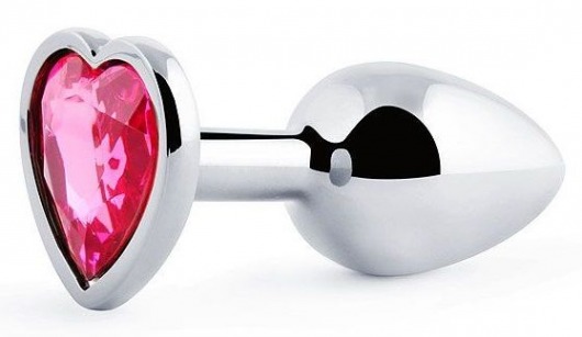 Серебристая анальная пробка с малиновым кристаллом-сердечком - 7 см. - Anal Jewelry Plug - купить с доставкой в Череповце