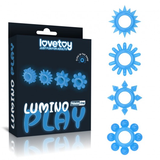 Набор из 4 голубых, светящихся в темноте эрекционных колец Lumino Play - Lovetoy - в Череповце купить с доставкой