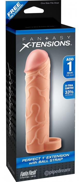 Телесная насадка с кольцом Perfect 1 Extension with Ball Strap - 17 см. - Pipedream - в Череповце купить с доставкой