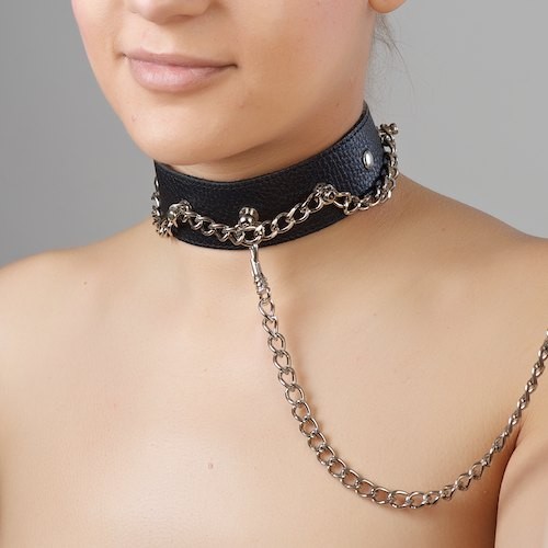 Чёрный ошейник из натуральной кожи - Sitabella - купить с доставкой в Череповце