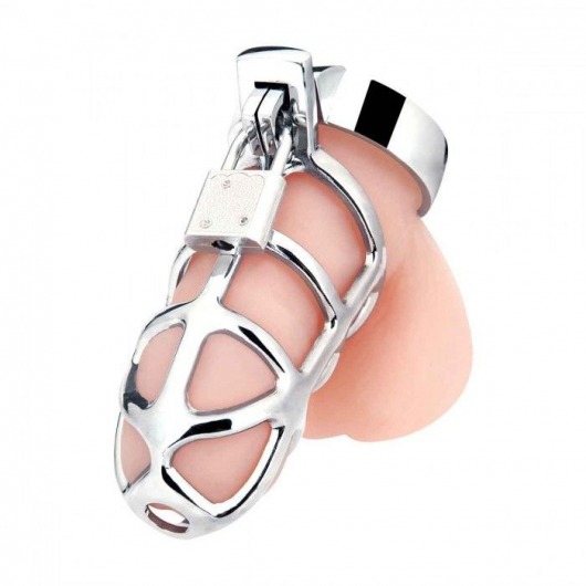 Серебристая металлическая клетка для члена с замком Enslave Cock Cage - BlueLine - купить с доставкой в Череповце