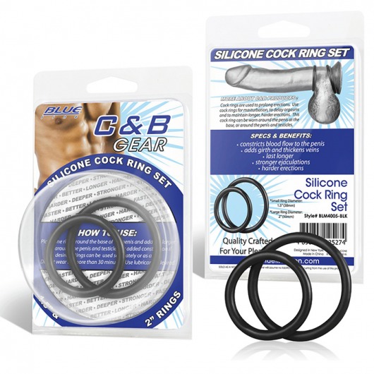 Набор из двух черных силиконовых колец разного диаметра SILICONE COCK RING SET - BlueLine - в Череповце купить с доставкой