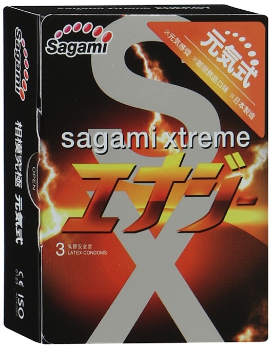 Презервативы Sagami Xtreme ENERGY с ароматом энергетика - 3 шт. - Sagami - купить с доставкой в Череповце