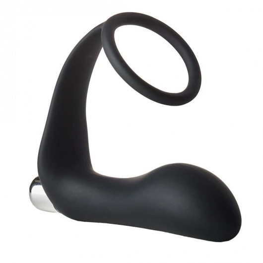 Черное эрекционное кольцо с вибропробкой Vibrating Anal Plug With Cockring - Dream Toys - в Череповце купить с доставкой