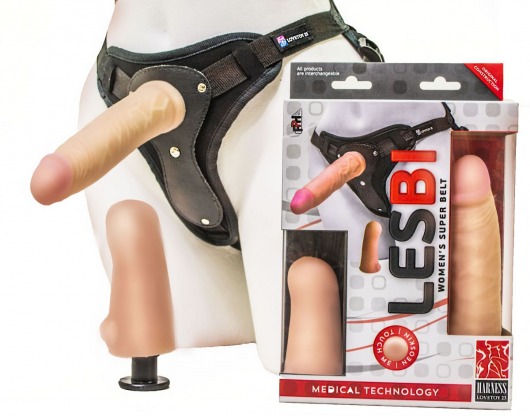 Телесный страпон Harness LESBI с вагинальной пробкой - 16,5 см. - LOVETOY (А-Полимер) - купить с доставкой в Череповце