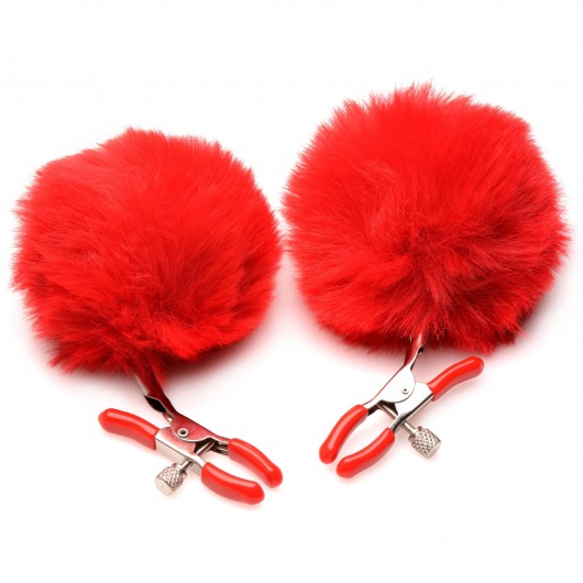 Красные зажимы на соски с помпонами Pom Pom - XR Brands - купить с доставкой в Череповце