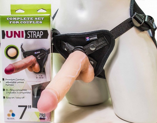 Страпон-унисекс с двумя насадками UNI strap 7  Harness - 19 и 16 см. - LOVETOY (А-Полимер) - купить с доставкой в Череповце