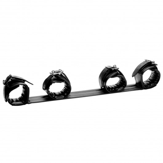 Черная распорка с манжетами для рук и ног Deluxe Rigid Spreader Bar - XR Brands - купить с доставкой в Череповце