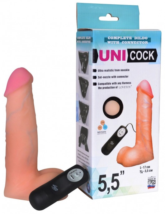 Фаллическая насадка Харнесс UNICOCK 5,5  с вибрацией - 17 см. - LOVETOY (А-Полимер) - купить с доставкой в Череповце