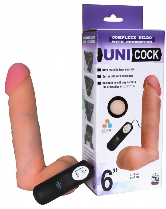 Фаллическая насадка Харнесс UNICOCK 6  с вибрацией - 18 см. - LOVETOY (А-Полимер) - купить с доставкой в Череповце