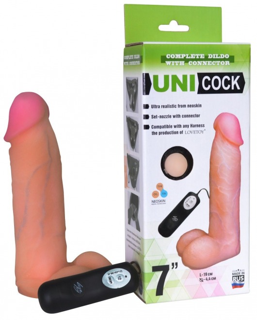 Фаллическая насадка Харнесс UNICOCK 7  с вибрацией - 19 см. - LOVETOY (А-Полимер) - купить с доставкой в Череповце