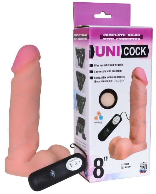 Фаллическая насадка Харнесс UNICOCK 8  с вибрацией - 20 см. - LOVETOY (А-Полимер) - купить с доставкой в Череповце
