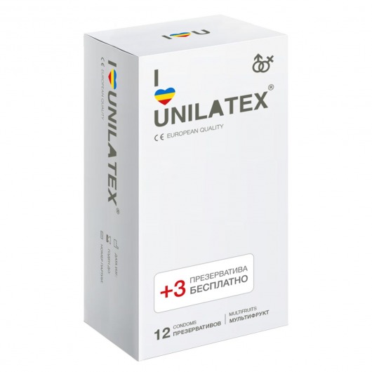 Разноцветные ароматизированные презервативы Unilatex Multifruit  - 12 шт. + 3 шт. в подарок - Unilatex - купить с доставкой в Череповце