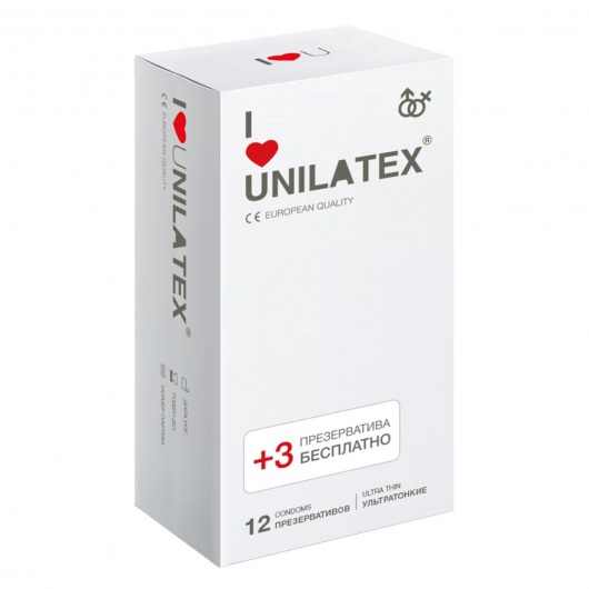 Ультратонкие презервативы Unilatex Ultra Thin - 12 шт. + 3 шт. в подарок - Unilatex - купить с доставкой в Череповце