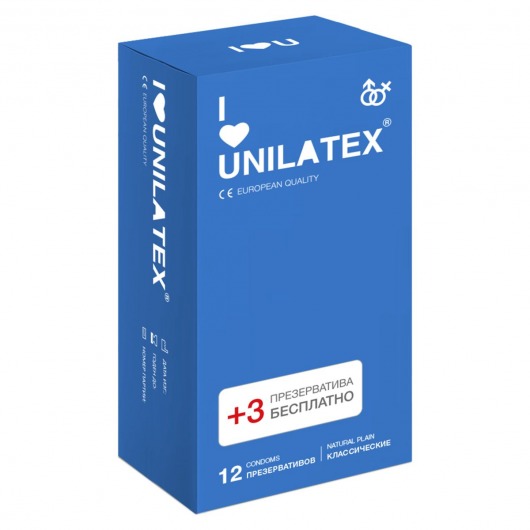 Классические презервативы Unilatex Natural Plain - 12 шт. + 3 шт. в подарок - Unilatex - купить с доставкой в Череповце
