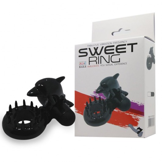 Чёрное эрекционное виброкольцо Sweet Ring с дельфинчиком - Baile - в Череповце купить с доставкой