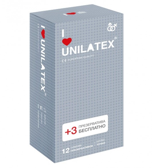 Презервативы с точками Unilatex Dotted - 12 шт. + 3 шт. в подарок - Unilatex - купить с доставкой в Череповце