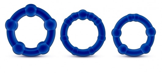 Набор из 3 синих эрекционных колец Stay Hard Beaded Cockrings - Blush Novelties - в Череповце купить с доставкой
