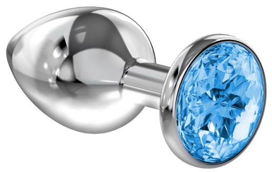 Большая серебристая анальная пробка Diamond Light blue Sparkle Large с голубым кристаллом - 8 см. - Lola Games - купить с доставкой в Череповце