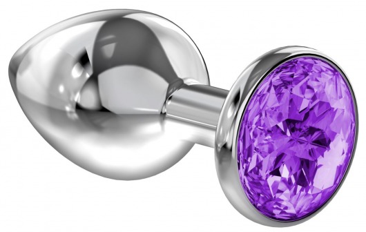 Большая серебристая анальная пробка Diamond Purple Sparkle Large с фиолетовым кристаллом - 8 см. - Lola Games - купить с доставкой в Череповце