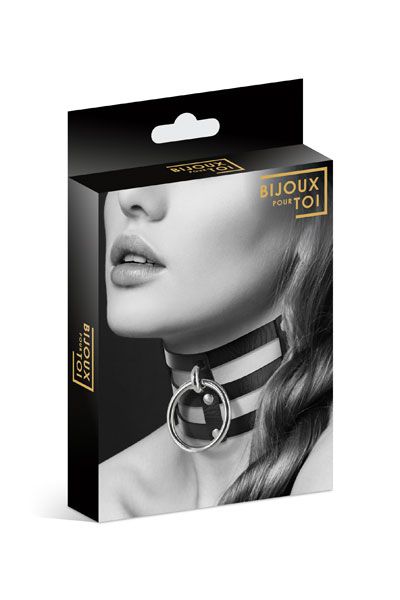 Чёрный тройной чокер с большим кольцом - Bijoux Pour Toi - купить с доставкой в Череповце