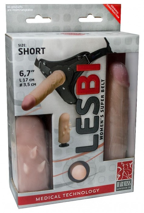 Телесный поясной страпон LESBI с вагинальной пробкой - 17 см. - LOVETOY (А-Полимер) - купить с доставкой в Череповце